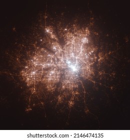 Dallas And Fort Worth (Texas, USA) Street Lights Map. Satellite View On Modern City At Night. Imitation Of Aerial View On Roads Network. 3d Render, High Resolution