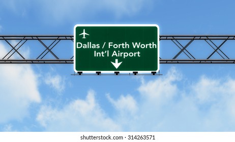 Dallas Forth Worth USA Airport Highway Sign 3D Illustration