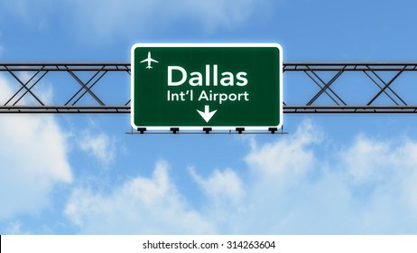 Dallas Forth Worth USA Airport Highway Sign 3D Illustration