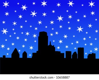 Dallas Skyline In Winter With Falling Snow Illustration JPG