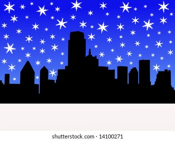 Dallas Skyline In Winter With Falling Snow Illustration JPG