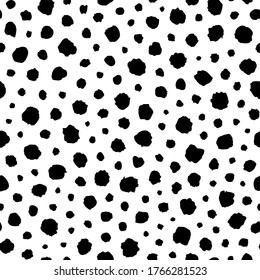 Dalmation Or Leopard Dot. Polka Print. Seamless Pattern. Point Background. Irregular Scattering Polka Dots. Hand Drawn Dots Texture. Random Circle. Hand Drawn Dots. Scattered Blob Stains. Illustrator