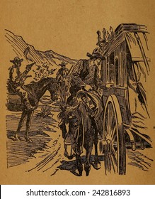 Dalton Gang Robbing A Stage Coach. Illustration. Ca. 1890-92.