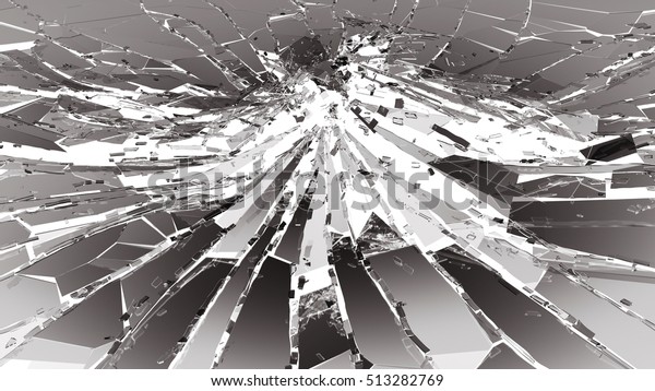 Damaged or broken glass on white. 3d\
rendering 3d\
illustration
