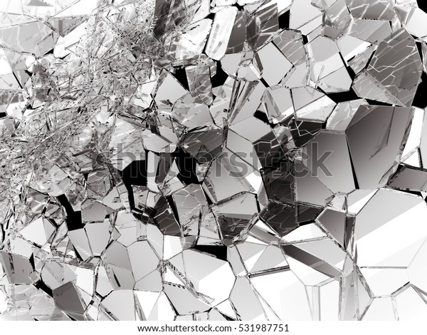 Damaged or broken glass on white. 3d
rendering 3d
illustration