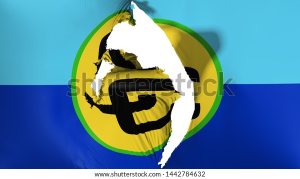 Damaged Caribbean Community flag, white\
background, 3d\
rendering