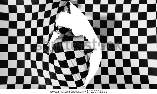 Damaged\
Checkered flag, white background, 3d\
rendering