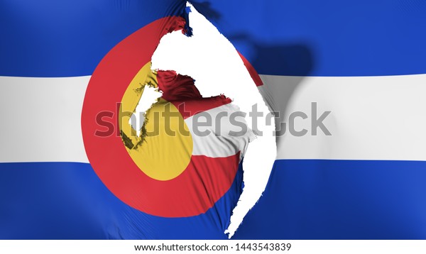 Damaged Colorado state flag, white background,\
3d rendering