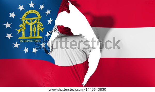 Damaged Georgia state flag, white background,\
3d rendering