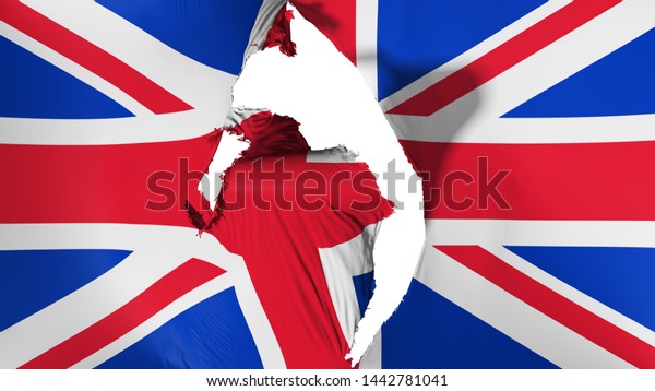 Damaged United Kingdom UK flag, white\
background, 3d\
rendering