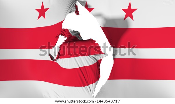 Damaged Washington DC state flag, white\
background, 3d\
rendering