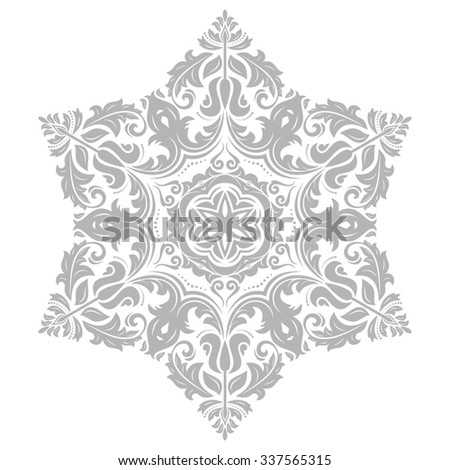 Damask  floral pattern with oriental elements. Abstract traditional gray ornament