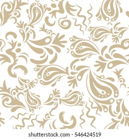 Damask seamless floral background pattern in beige colors.