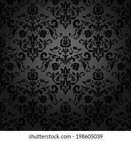 Damask seamless floral pattern. Royal wallpaper. Flowers on a black background. - Shutterstock ID 198605039