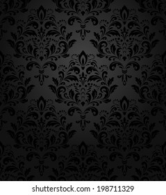 Damask seamless floral pattern. Royal wallpaper. Flowers on a black background. - Shutterstock ID 198711329