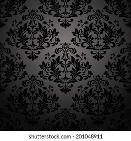 Damask seamless floral pattern. Royal wallpaper. Flowers on a black background. - Shutterstock ID 201048911