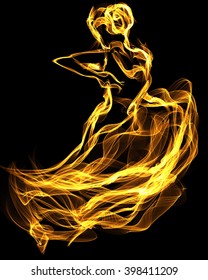 Dance Fire Spanish woman. Flame texture illustration