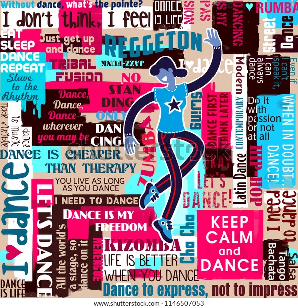 Dancers Dance Sayings Quotes Collage Seamless Stock Illustration 1146507053