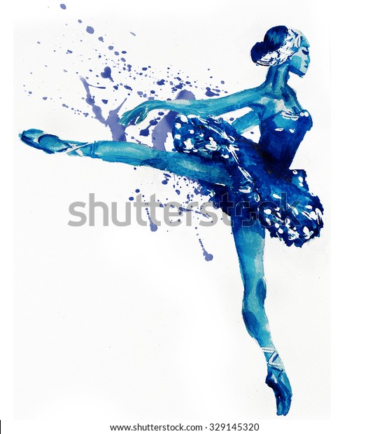 Dancing Ballerina Blue Watercolor Illustration Stock Illustration 329145320 Watercolor People Dancing