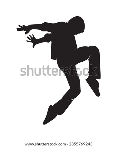The dancing boy with black spots and splashes on a light background. illustration.