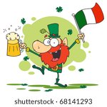 Dancing Drunk Leprechuan With Beer And A Flag