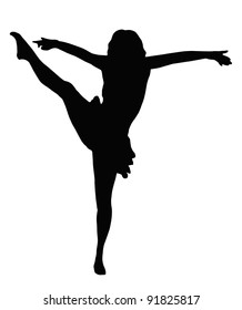 Dancing Girl With Spread Arms Giving High Kick Silhouette