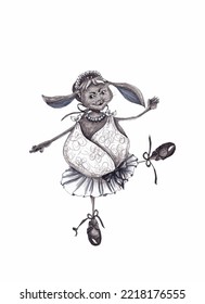 Dancing Hare. Hand Drawn Ballerina Rabbit Illustration