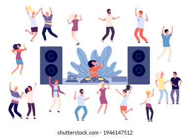 Dancing people. DJ disco party, dance women, men and couples. Happy friends on music event, fun isolated characters - Powered by Shutterstock