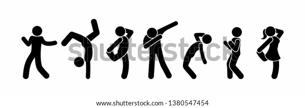 Dancing People Icon Set Stick Figure Stock Illustration 1380547454 ...