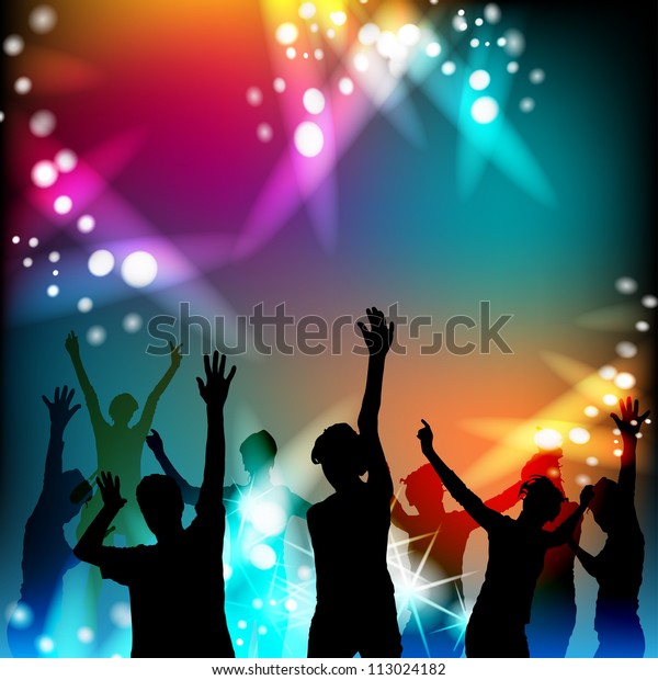 Dancing Silhouettes Disco Lights Stock Illustration 113024182