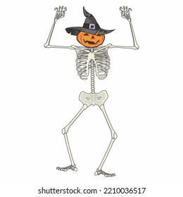 Dancing Skeleton. Happy Halloween, 
 Pumpkin, Trick Or Treat. Best Funny Halloween Design, Perfect For A Halloween Lover