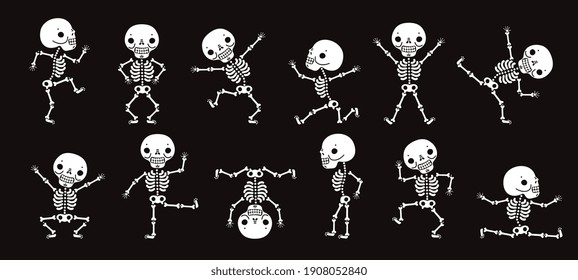 Dancing skeletons. Cute halloween skeleton dancers, funny horror characters isolated set - Powered by Shutterstock