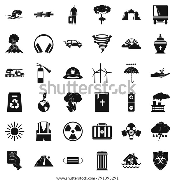 Danger disaster icons
set. Simple style of 36 danger disaster  icons for web isolated on
white background