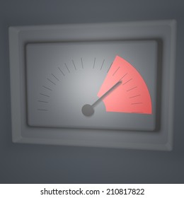 Danger indicator with needle on red, 3d render