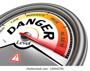 danger level conceptual meter indicate hundred per cent, isolated on white background
