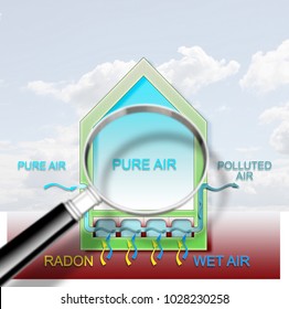 The Danger Of Radon Gas In Our Homes - Radon Testing Concept Illustration With Magnifying Glass