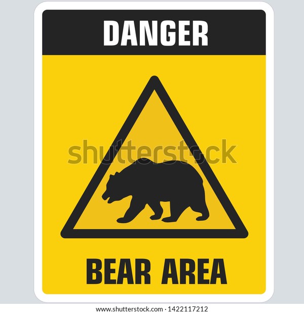 危険な熊の正方形記号のベクター画像アイコン 三角形に熊の記号を付け 黄色の四角形に署名し 次の文字を入力します 危険 ベアエリア 平らなミニマリズム形式 の熊の記号のイラスト のイラスト素材