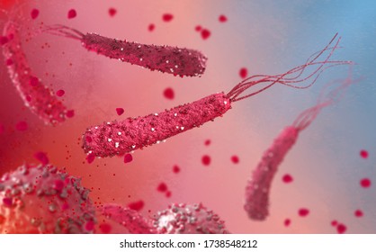 Dangerous Pathogenic Bacteria Helicobacter Pylori , Pathogen Of Stomach Infection, Medical Abstract Background, Concept, 3D Rendering