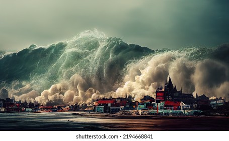 Dangerous Tsunami, Earthquake Sea Waves Illustration