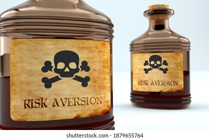 Dangers And Harms Of Risk Aversion Pictured As A Poison Bottle With Word Risk Aversion, Symbolizes Negative Aspects And Bad Effects Of Unhealthy Risk Aversion, 3d Illustration