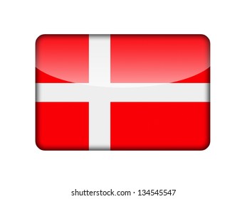 The Danish Flag In The Form Of A Glossy Icon.