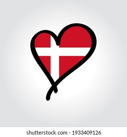 Danish Flag Heart-shaped Hand Drawn Logo Template. Raster Version.