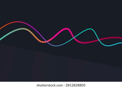 Dark abstract background with dynamic neon cyan and pink wavy accent lines