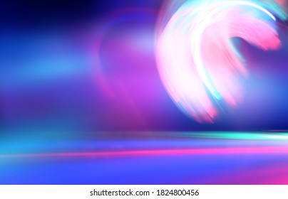 Dark abstract background. Neon multicolored glow. Night party, laser show. Empty concert stage background, reflection of spotlight light. - Shutterstock ID 1824800456