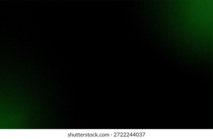 Dark abstract background presents a subtle grainy texture with an atmospheric vignette effect created by deep emerald green light softly illuminating the corners against overwhelming blackness perfect for screen overlays or moody design elements.
