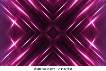 Dark Abstract Futuristic Background. Neon Lines, Glow. Neon Lines, Shapes. Pink And Blue Glow