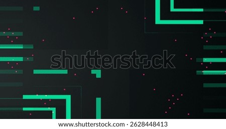 Dark abstract technology background with green lines. Light blue halftone chip tech dots. Creative Chinese Oriental New Year Modern trendy 2026 futuristic hi-tech science backdrop. Geometric 3d AI BG