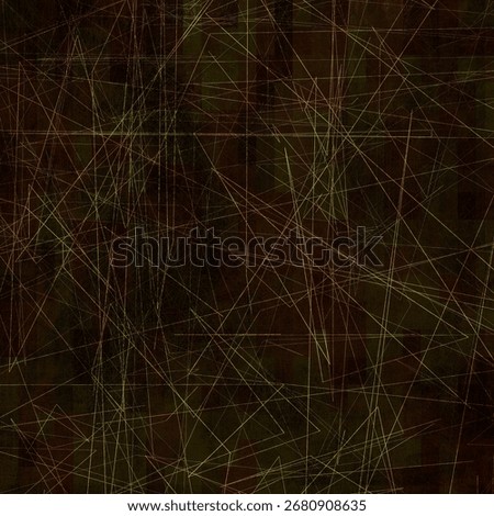 Dark abstract texture with muted brown and black tones overlaid by fine linear scratches. The layered composition evokes aged wood, worn leather, or distressed industrial surfaces with a subtle