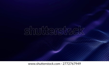 Dark abstract wave grid with blue and purple flowing lines, futuristic digital landscape, smooth technology texture and glowing data motion.