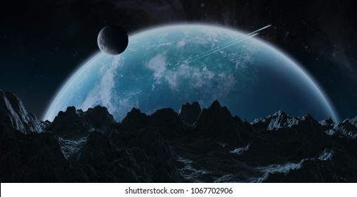 Dark asteroids flying close to planet Earth in space 3D rendering elements of this image furnished by NASA - Shutterstock ID 1067702906